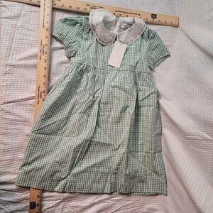 AS Collection Girls Green Gingham Dress Embroidered Peter Pan Collar Size 4 NWT